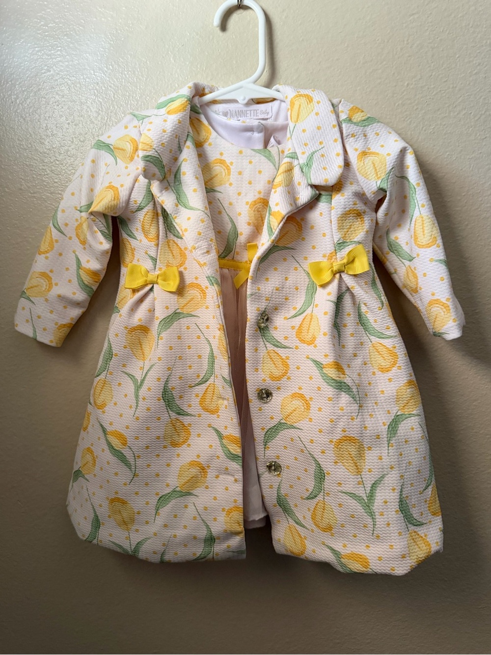 Nannette Cream Floral Tulip Pea Coat and dress with Yellow Bows